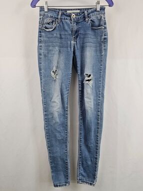 Cloud Distressed Low Rise Skinny Jeans, Sz 7